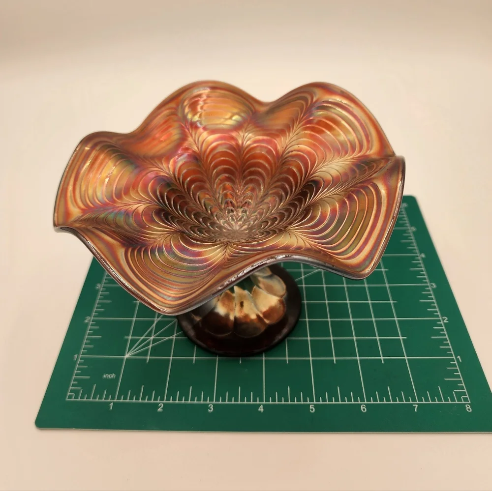 Marigold Carnival Iridescent Art Glass Candy Dish